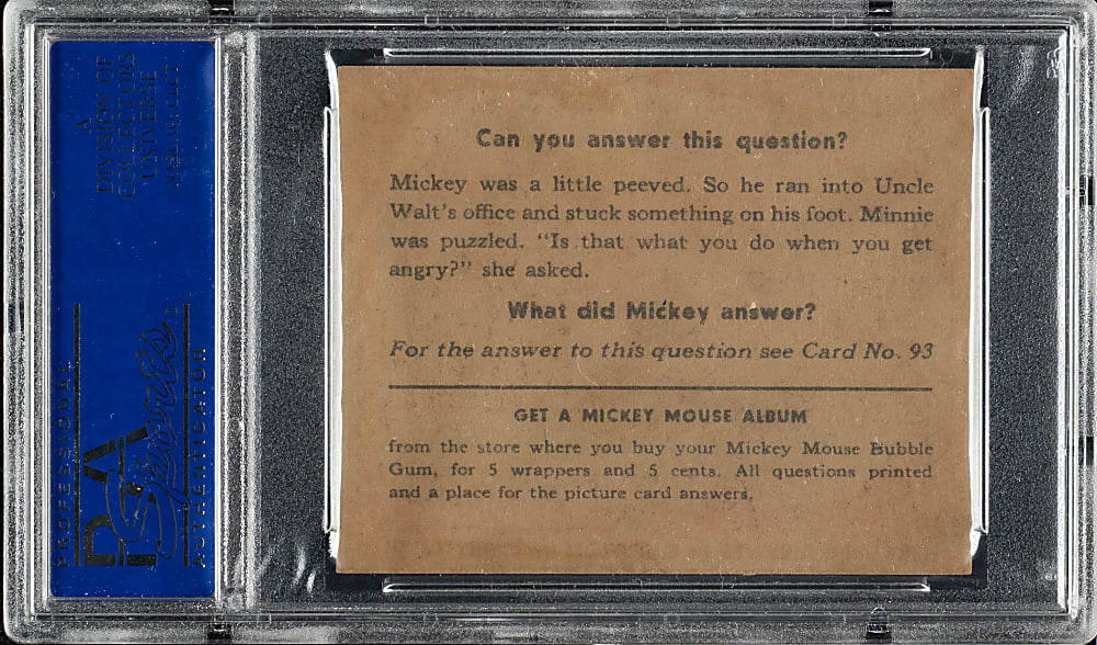 1935 R89 Gum, Inc. "Mickey Mouse" Bubble Gum #92 "People Like Uncle Walt" PSA EX-MT 6