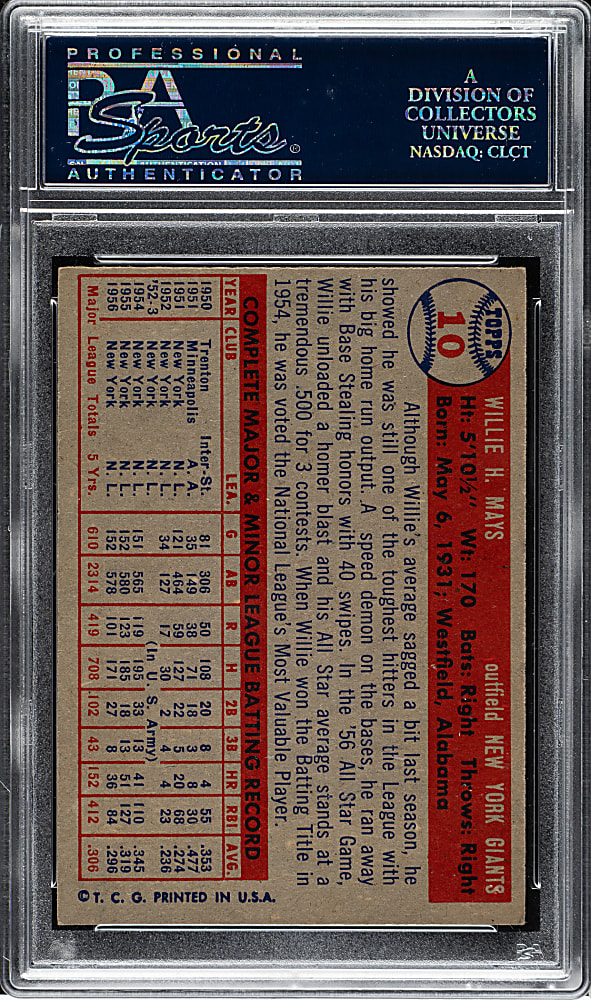 1957 Topps #10 Willie Mays PSA NM-MT 8