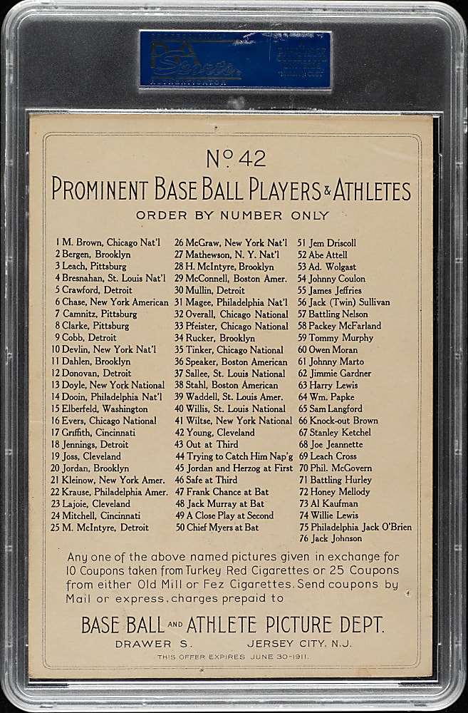 1911 T3 Turkey Red #42 Cy Young PSA POOR 1