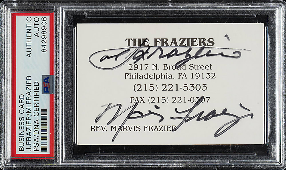 Joe Frazier and Marvis Frazier Dual-Signed Business Card - PSA/DNA