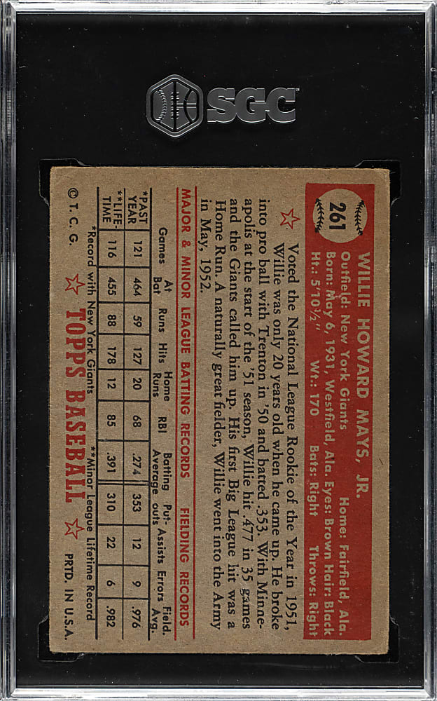 1952 Topps #261 Willie Mays SGC FAIR 1.5