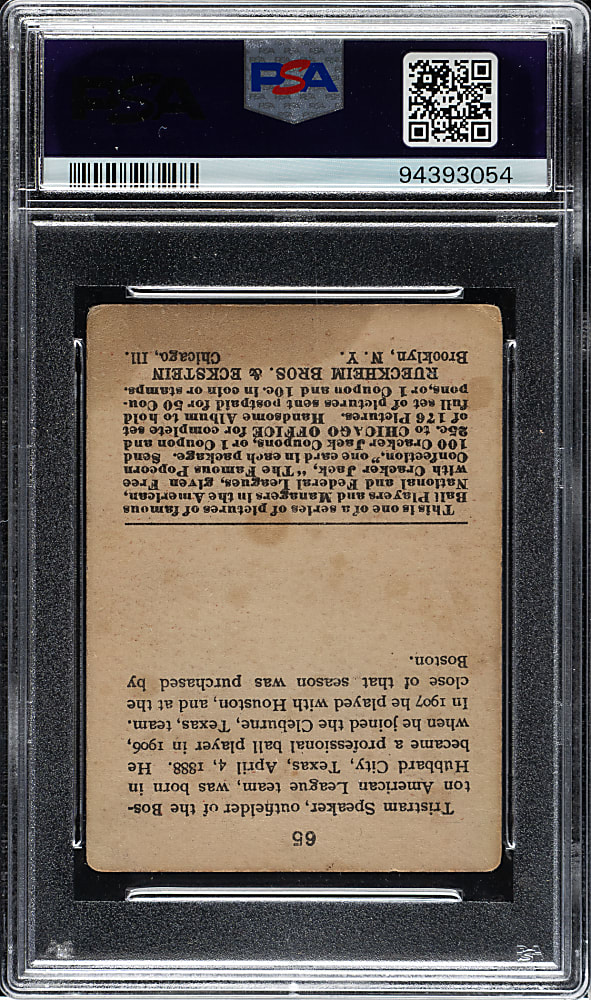 1915 E145 Cracker Jack #65 Tris Speaker PSA GOOD 2