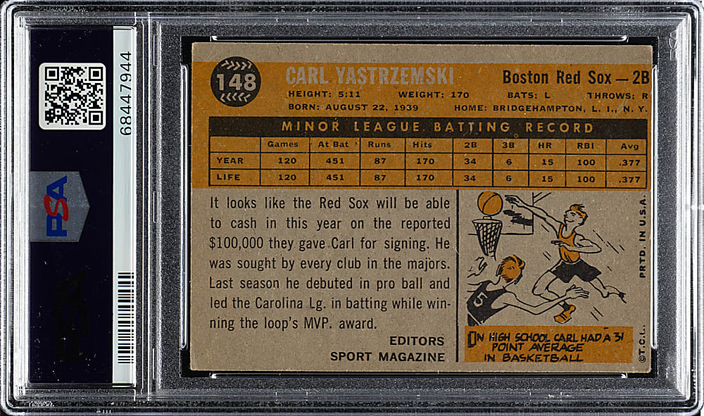1960 Topps #148 Carl Yastrzemski Rookie PSA VG+ 3.5