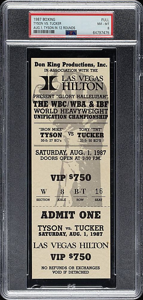August 1, 1987 Mike Tyson vs. Tony Tucker Full Ticket PSA NM-MT 8