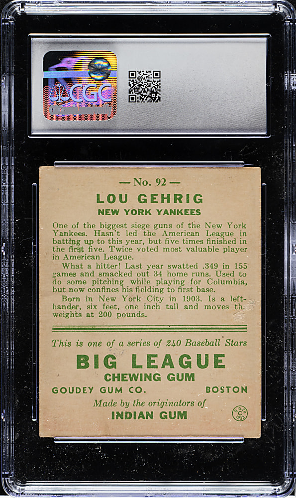 1933 R319 Goudey #92 Lou Gehrig CGC GOOD+ 2.5