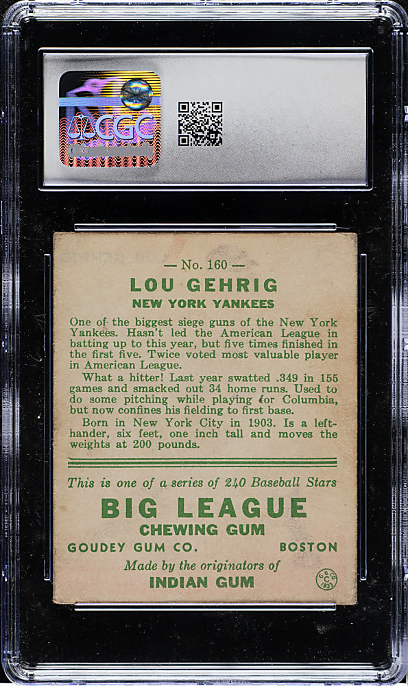 1933 R319 Goudey #160 Lou Gehrig CGC VG+ 3.5