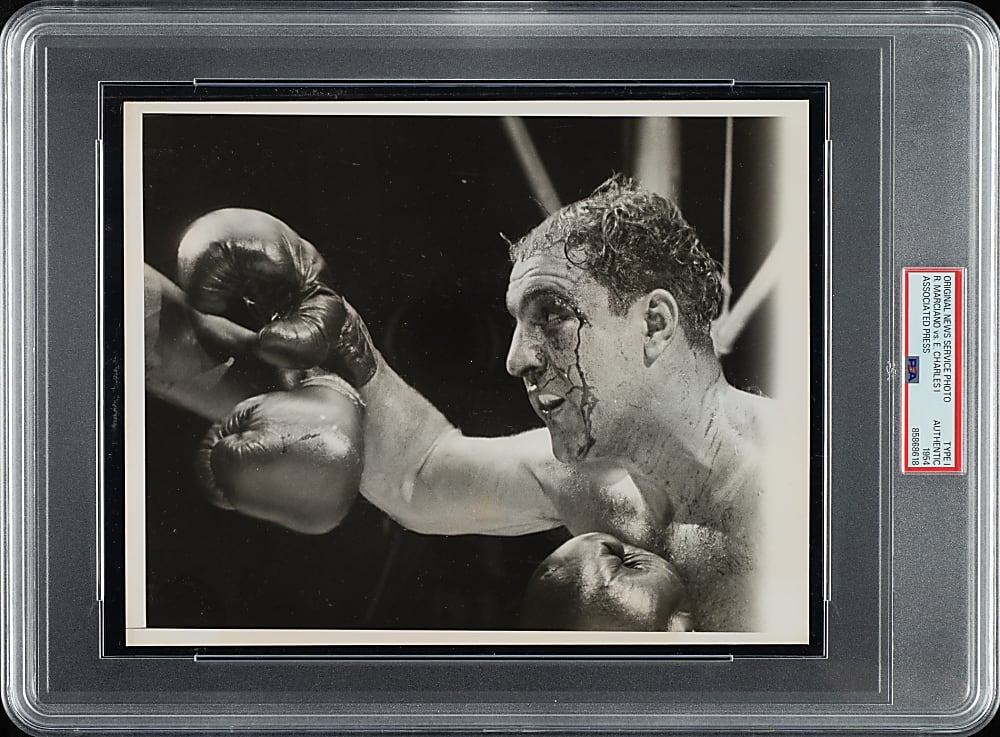 1954 Rocky Marciano vs. Ezzard Charles "Bloody Eye" World Heavyweight Championship Original Associated Press Photograph PSA/DNA Type I