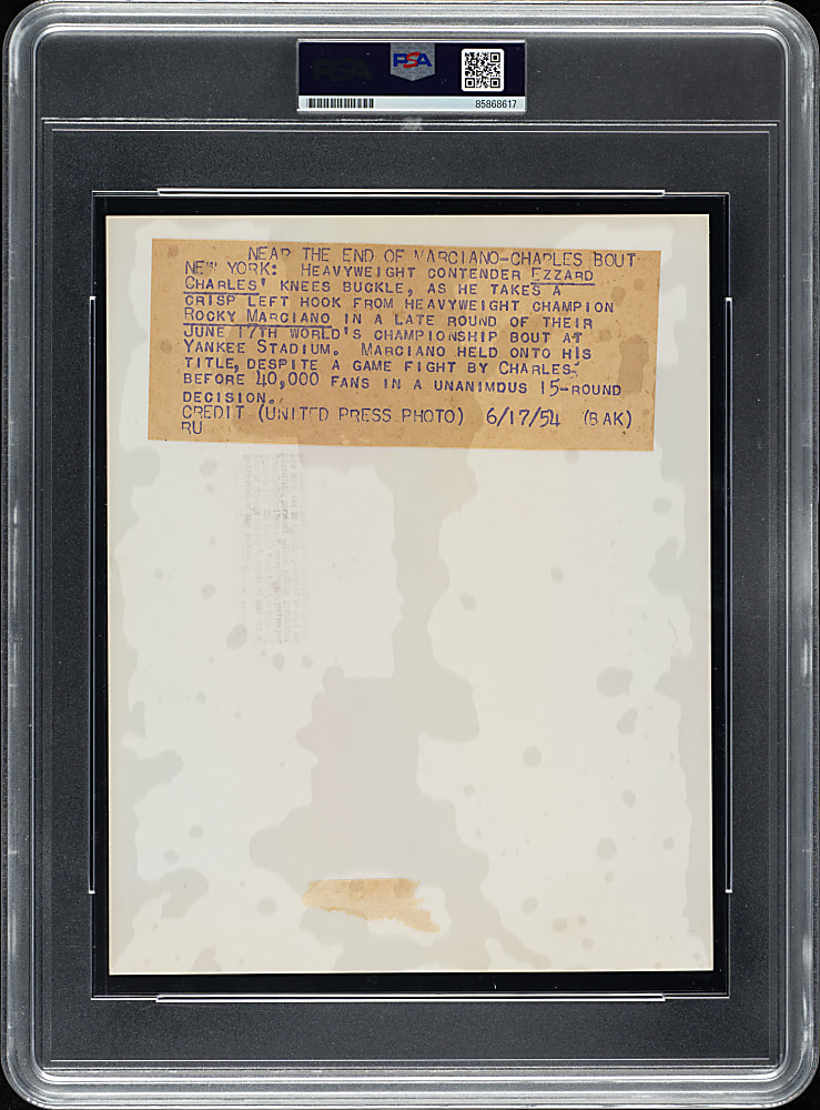 1954 Rocky Marciano vs. Ezzard Charles World Heavyweight Championship Original United Press Photograph PSA/DNA Type I