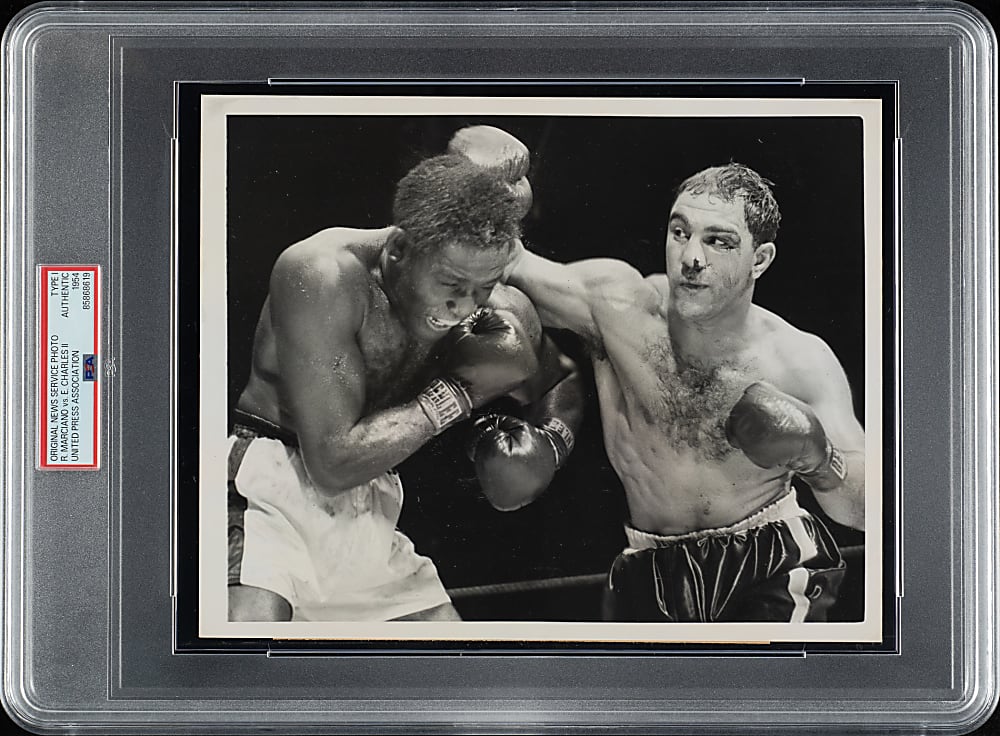 1954 Rocky Marciano vs. Ezzard Charles "Split Nose" World Heavyweight Championship Second Fight Original United Press Photograph PSA/DNA Type I