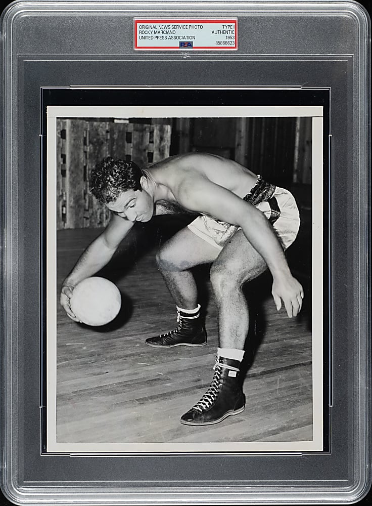 1953 Rocky Marciano Training with Basketball Original United Press Association Photograph PSA/DNA Type I