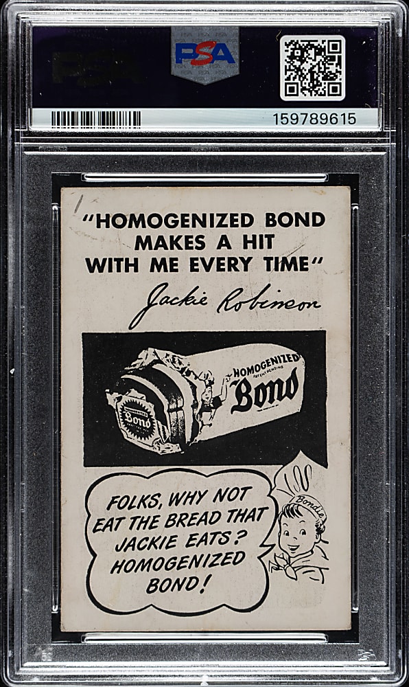 Circa 1947 Bond Bread Jackie Robinson Bat Follow, White Sleeves PSA VG-EX 4 (MK)