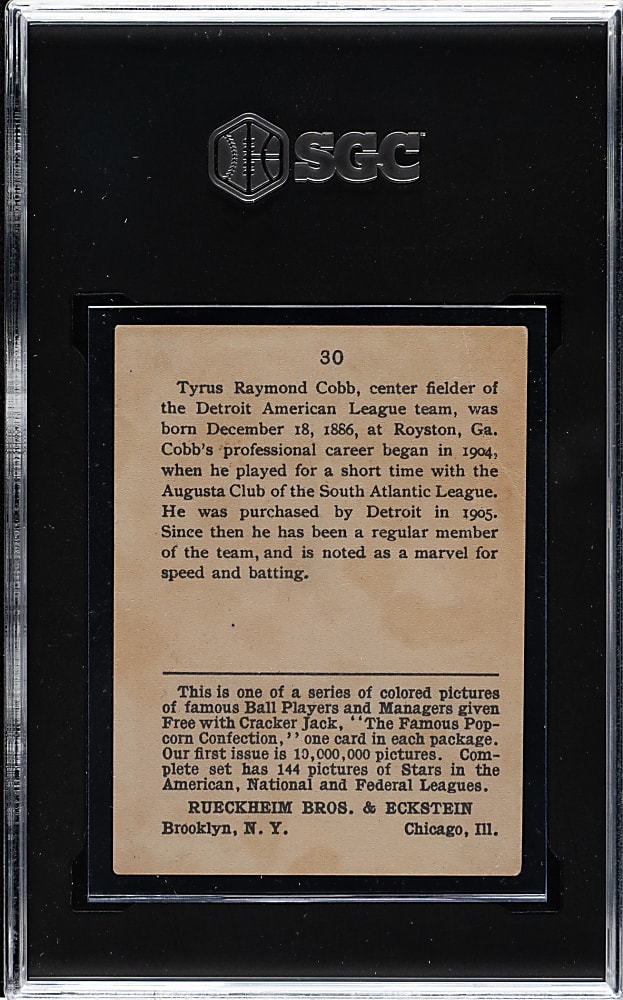1914 E145 Cracker Jack #30 Ty Cobb SGC VG/EX 4