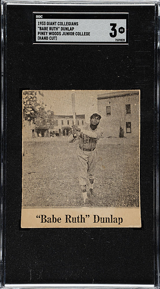 1933 Giant Collegians Piney Woods Junior College Babe Ruth Dunlap SGC VG 3 - The ONLY Graded Example!