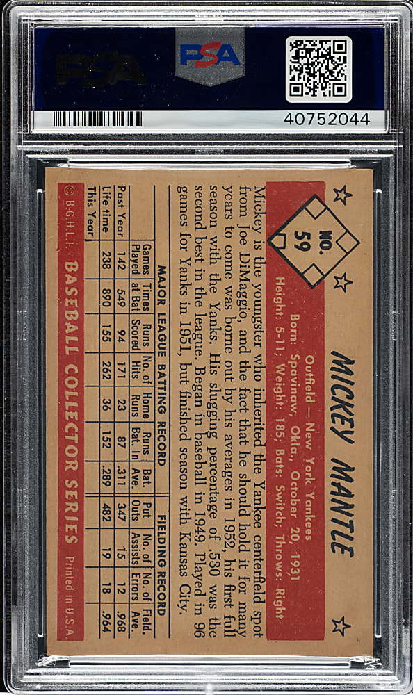 1953 Bowman Color #59 Mickey Mantle PSA NM-MT 8