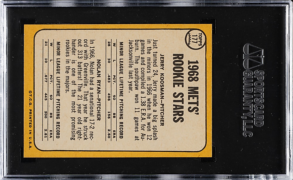 1968 Topps #177 Nolan Ryan Rookie SGC MINT+ 9.5 (MBA Silver Diamond)