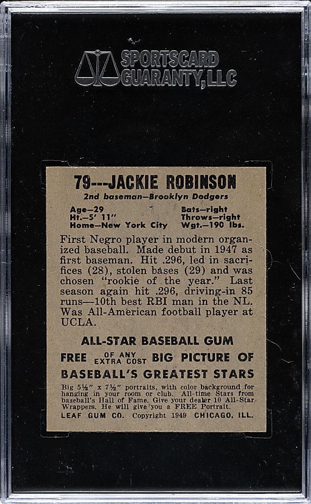 1948-1949 Leaf #79 Jackie Robinson Rookie SGC NM/MT 88 (MBA Silver Diamond)