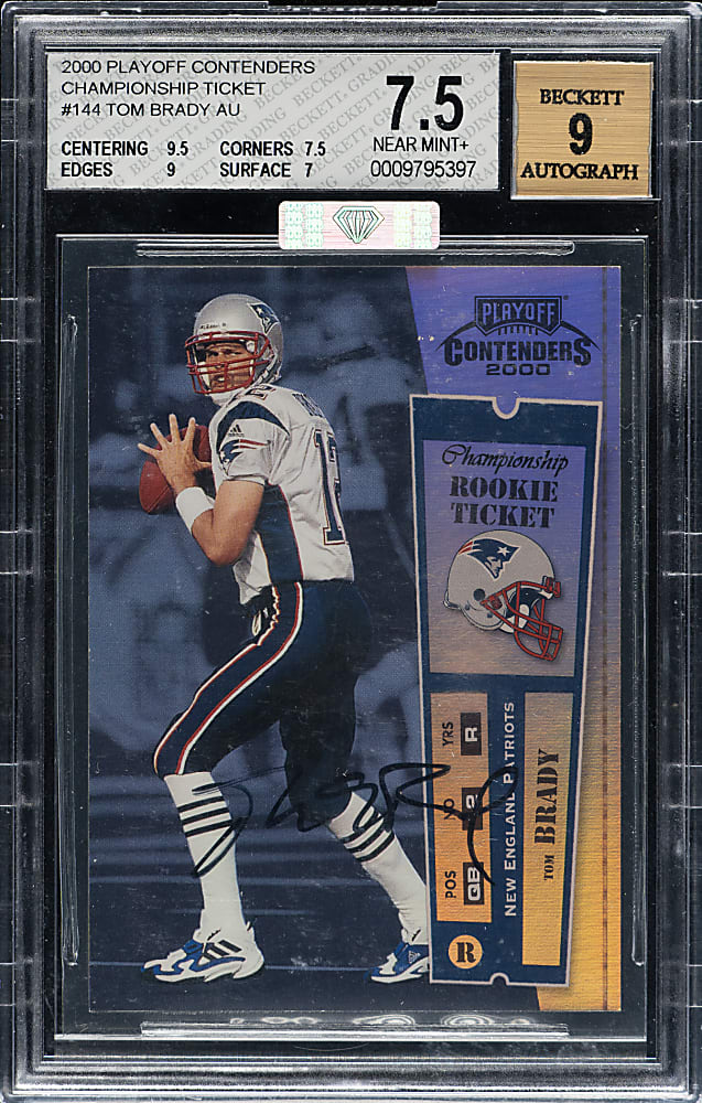 2000 Playoff Contenders #144 Tom Brady Rookie Ticket Autograph #40/100 BGS NM+ 7.5 with MINT 9 Signature (MBA Silver Diamond)