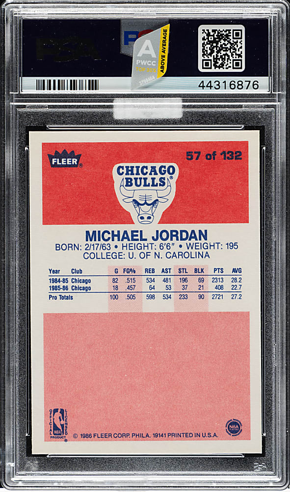 1986-1987 Fleer Basketball #57 Michael Jordan Rookie PSA GEM MINT 10 (MBA Silver Diamond)