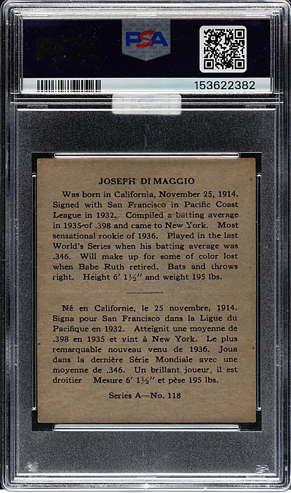 1937 V300 O-Pee-Chee Joe DiMaggio PSA VG 3 (MBA Bronze Diamond)