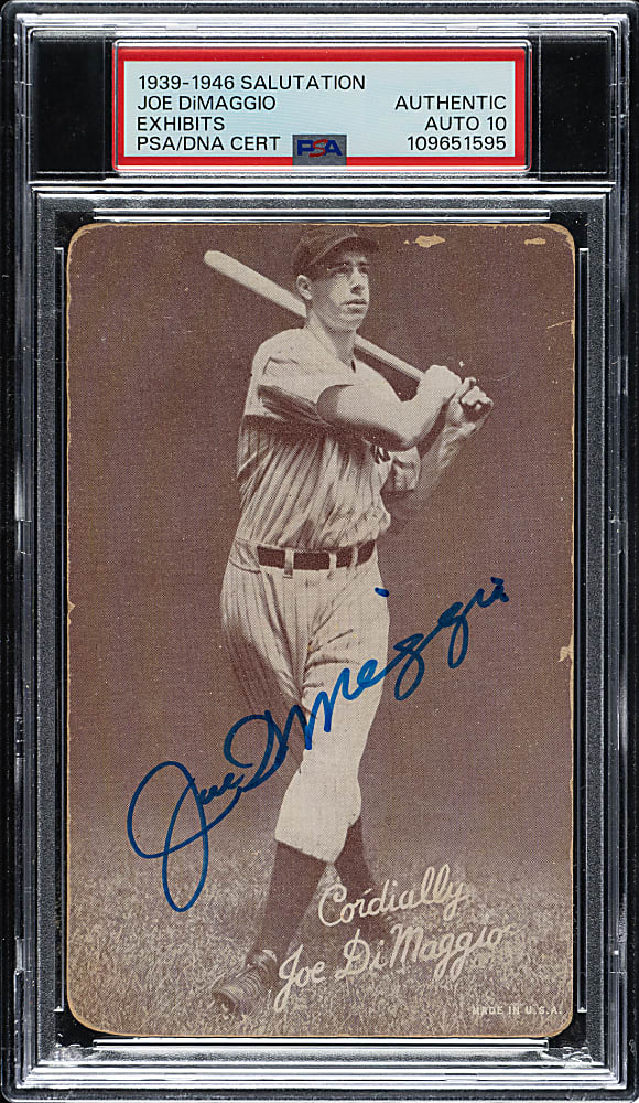 Signed 1939-1946 W462 Salutation Exhibits Joe DiMaggio PSA/DNA GEM MINT 10
