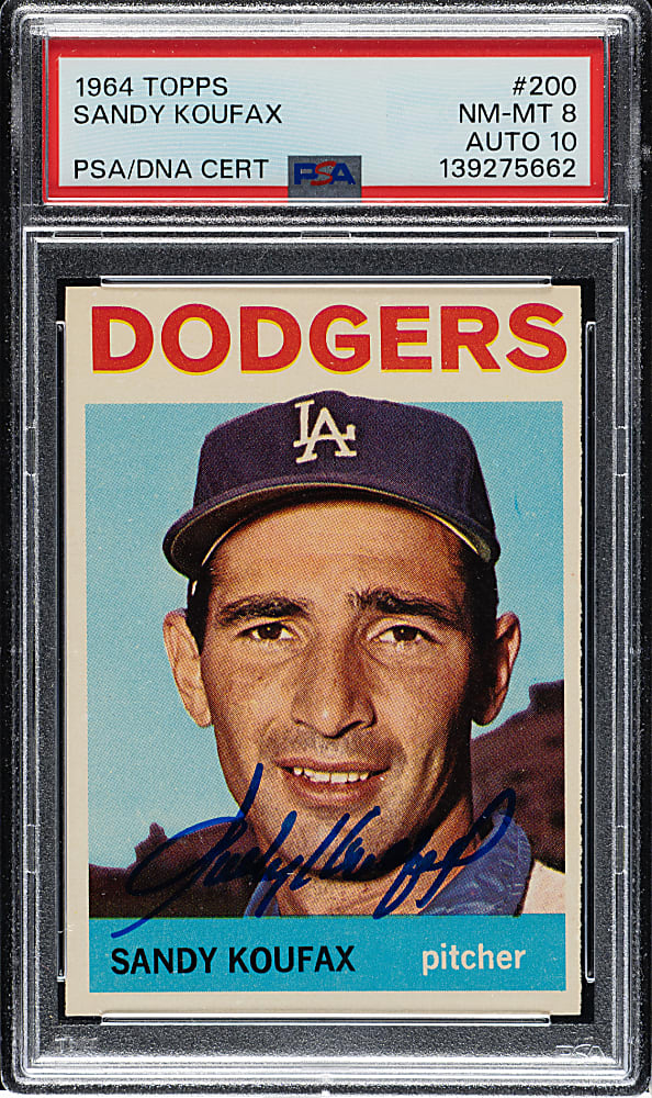 Signed 1964 Topps #200 Sandy Koufax PSA NM-MT 8 with GEM MINT 10 Signature - 1 of 3 - Highest-Graded Card Example!