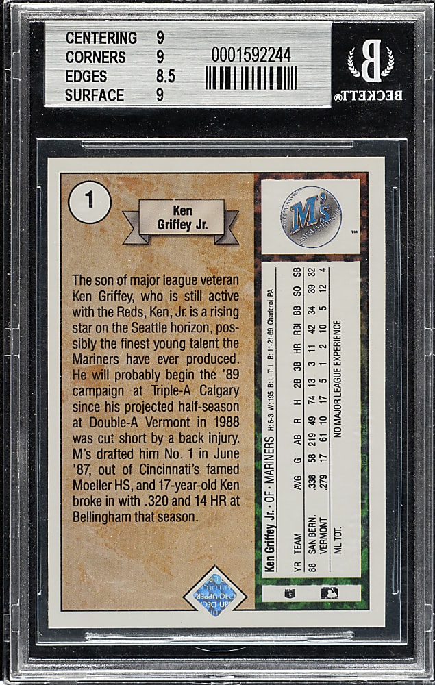 1989 Upper Deck #1 Ken Griffey Jr. Rookie BGS MINT 9