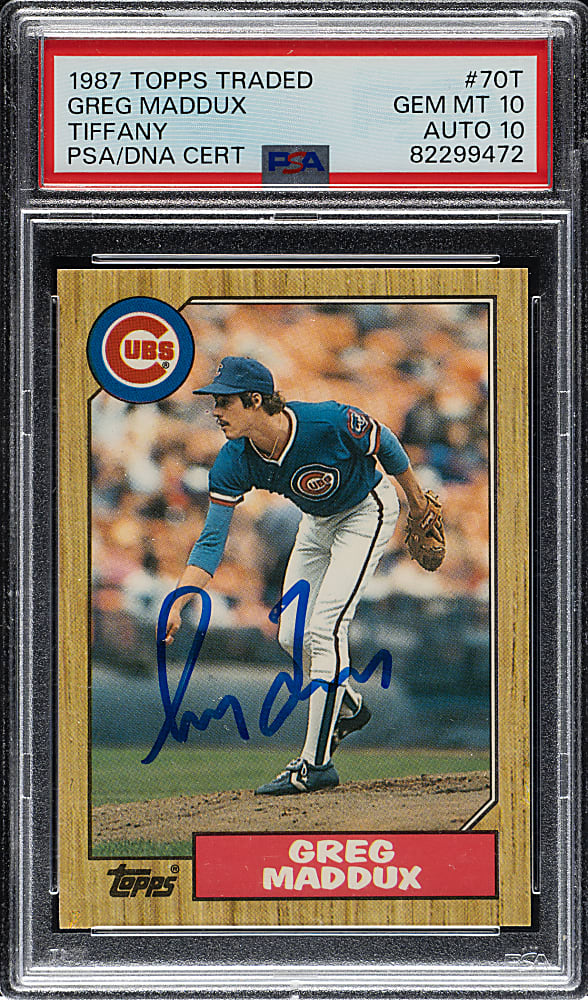 Signed 1987 Topps Traded #70T Greg Maddux Rookie PSA GEM MINT 10 with GEM MINT 10 Signature