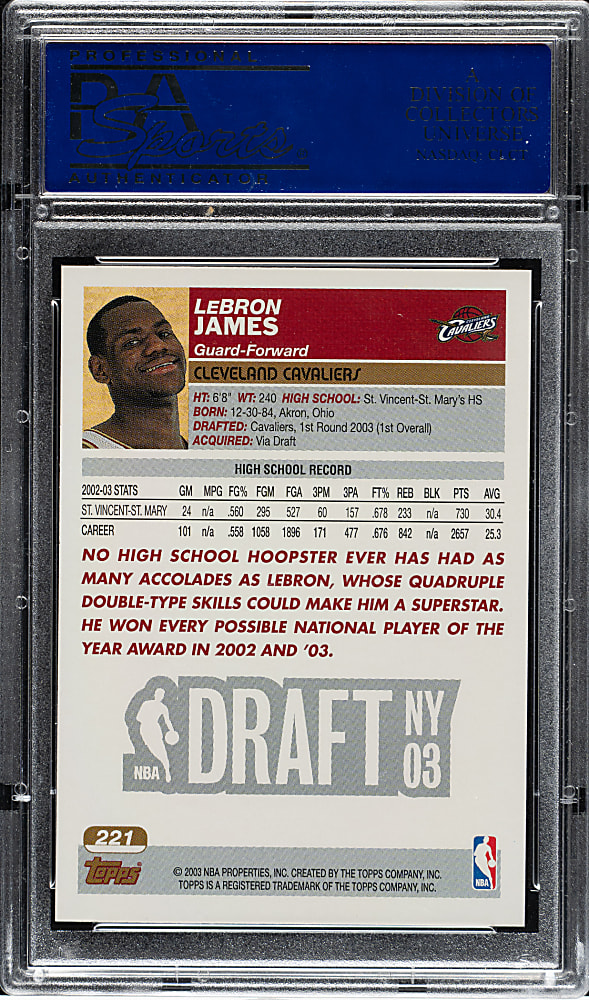 2003-2004 Topps Basketball #221 LeBron James Rookie PSA GEM MINT 10