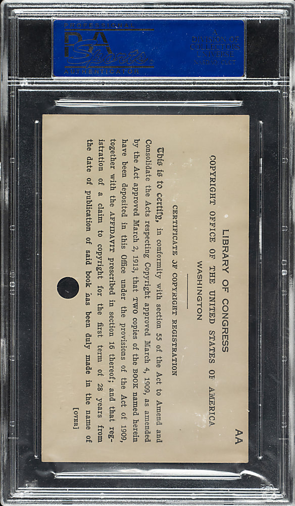 1934 R320 Goudey #51 Rip Collins U.S. Copyright Patent Registration Card PSA Authentic