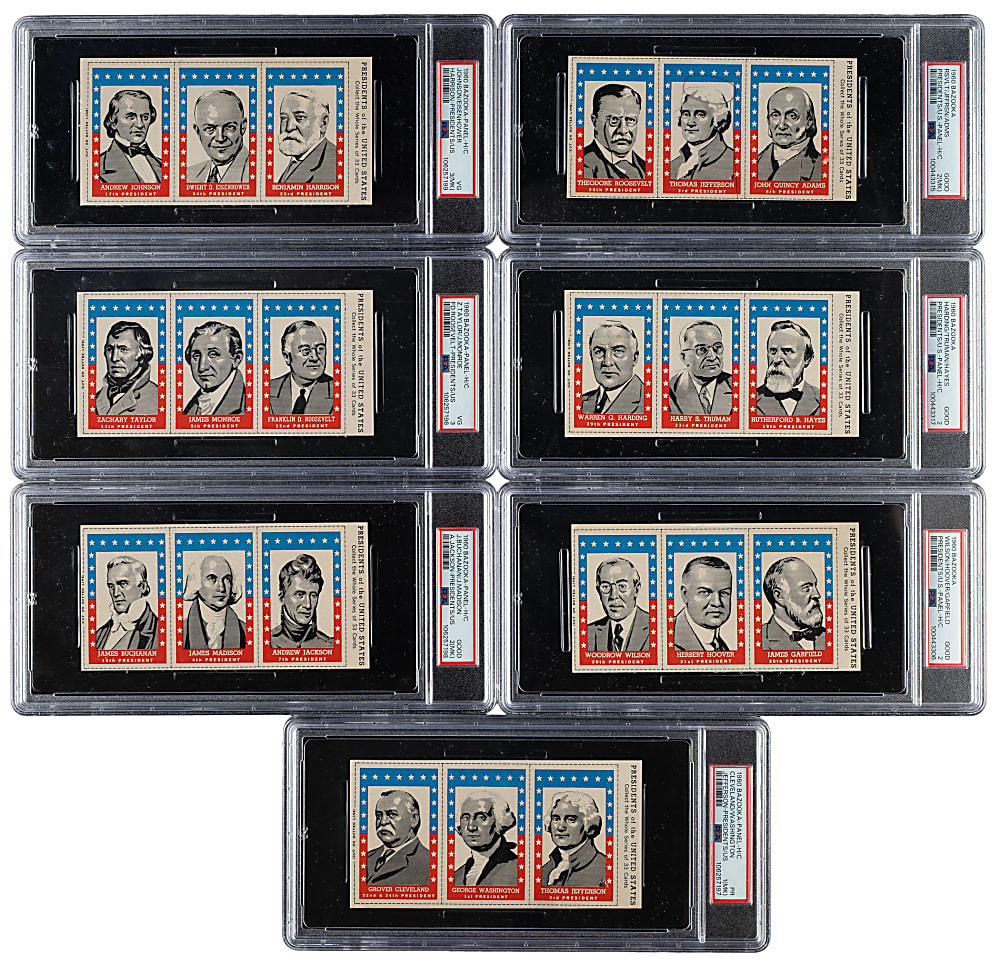 1960 Bazooka "Presidents of the United States" Uncut Panel PSA-Graded Collection (7)
