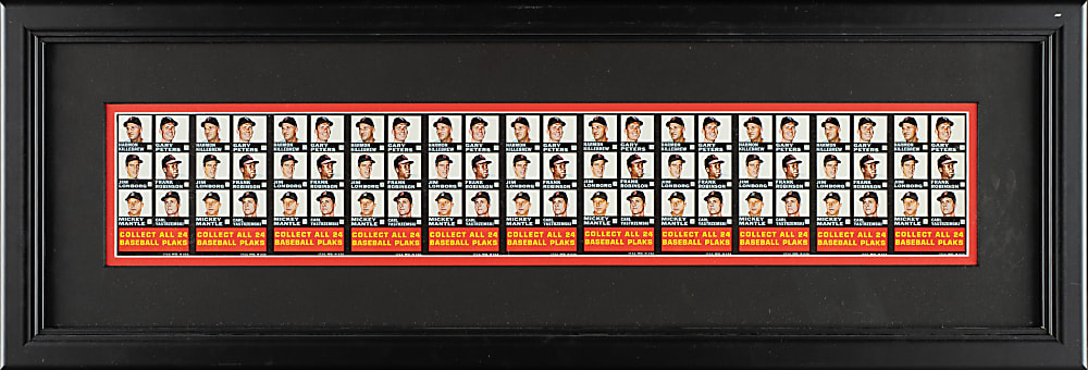 Extraordinary 1968 Topps Plaks Checklist #1 American League Uncut 11-Card Strip Including Kaline, Killebrew, Mantle, and Yastrzemski