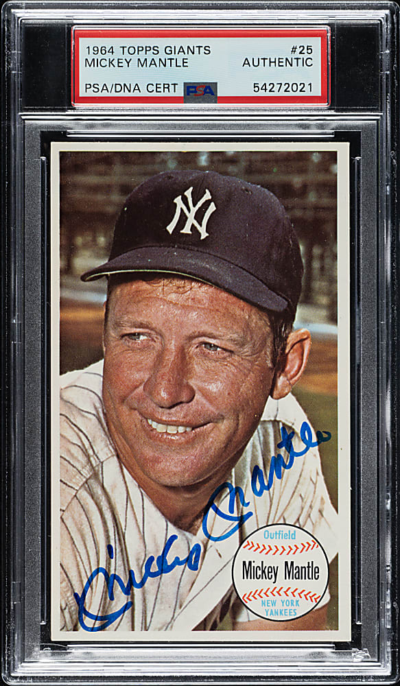 Signed 1964 Topps Giants #25 Mickey Mantle - PSA/DNA