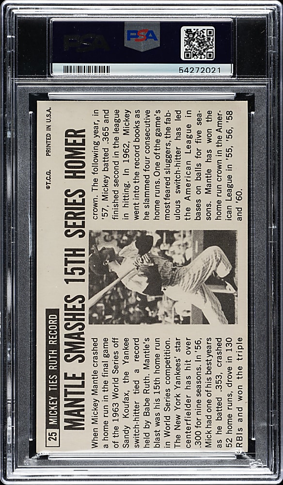 Signed 1964 Topps Giants #25 Mickey Mantle - PSA/DNA