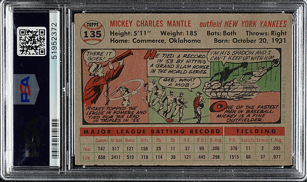 1956 Topps #135 Mickey Mantle Gray Back PSA NM+ 7.5