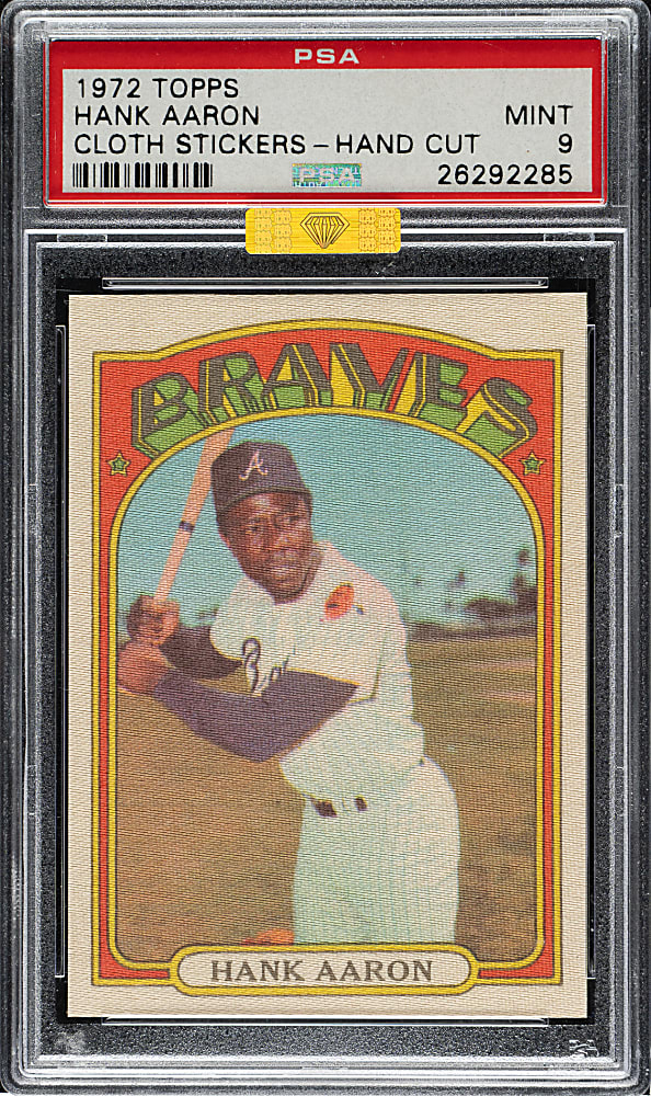 1972 Topps Cloth Stickers Hank Aaron PSA MINT 9 (MBA Gold Diamond)