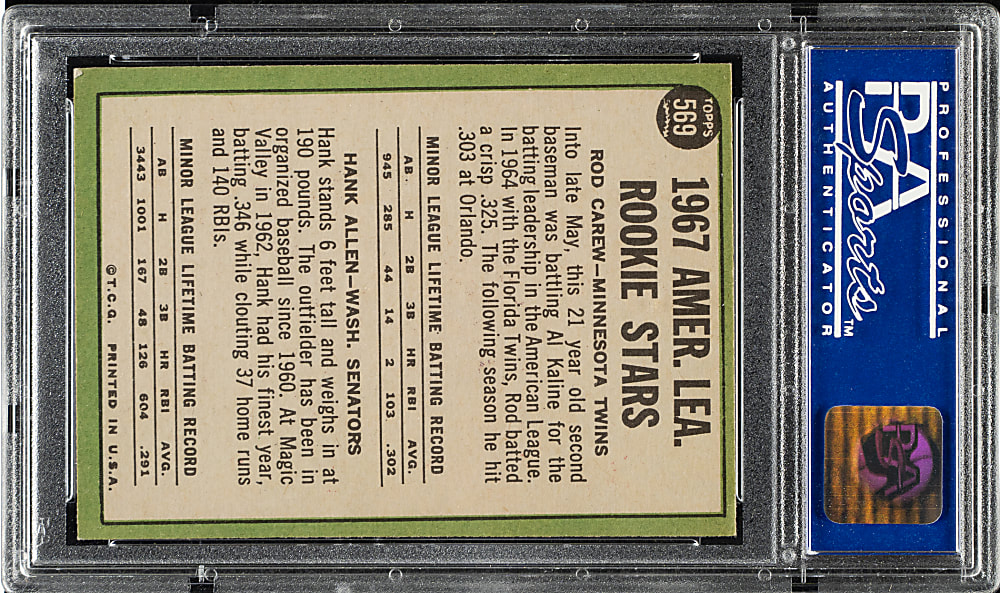 1967 Topps #569 Rod Carew Rookie PSA NM 7