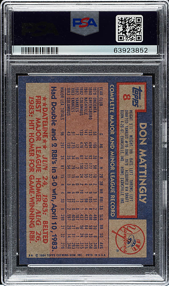 1984 Topps #8 Don Mattingly Rookie PSA MINT 9