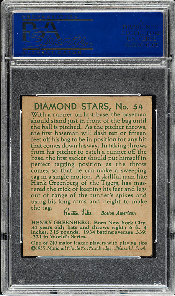 1934-1936 R327 Diamond Stars #54 Hank Greenberg PSA EX-MT 6