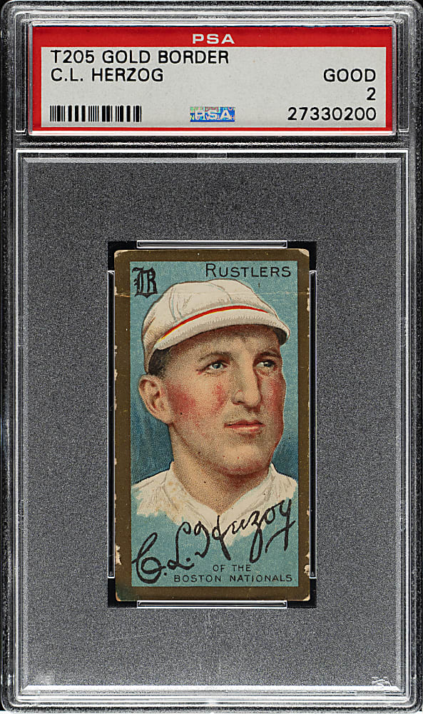 1911 T205 Gold Border Charles L. Herzog PSA GOOD 2 - Broad Leaf Back