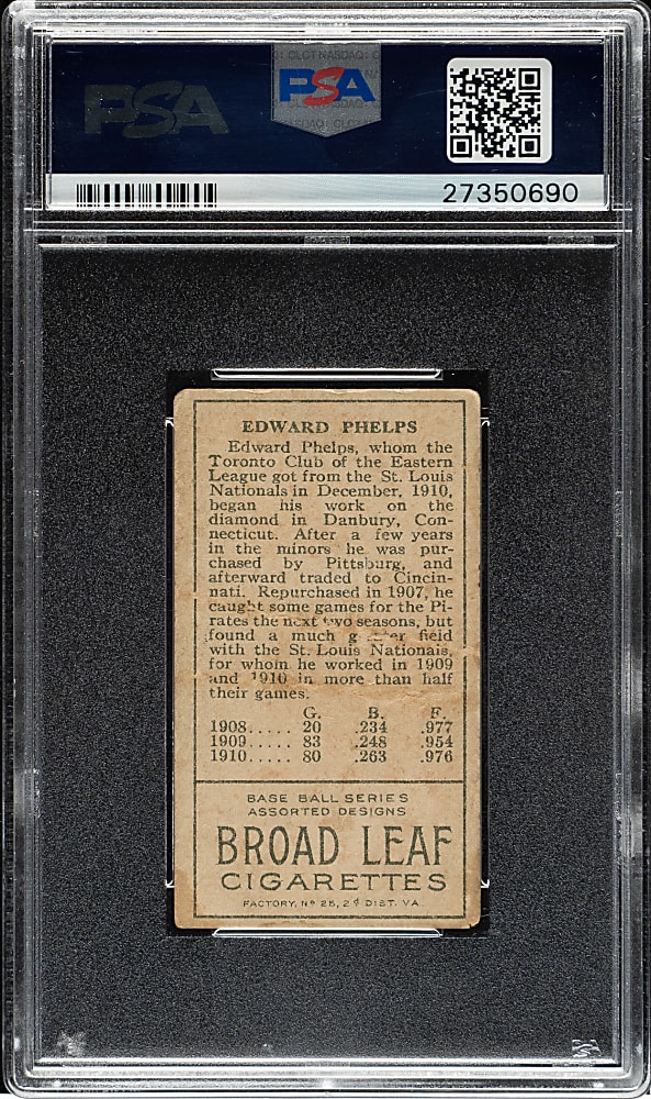 1911 T205 Gold Border Edward Phelps PSA GOOD+ 2.5 - Broad Leaf Back