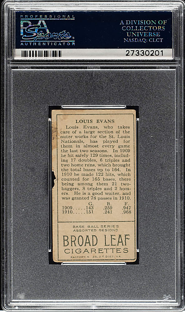 1911 T205 Gold Border Louis Evans PSA POOR 1 - Broad Leaf Back