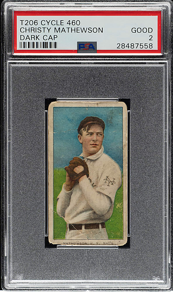 1909-1911 T206 White Border Christy Mathewson Dark Cap PSA GOOD 2 - Cycle 460 Back