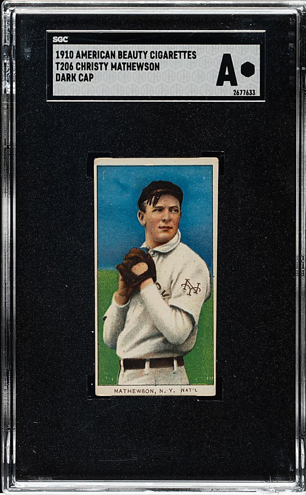 1909-1911 T206 White Border Christy Mathewson Dark Cap SGC Authentic - American Beauty 350 Back
