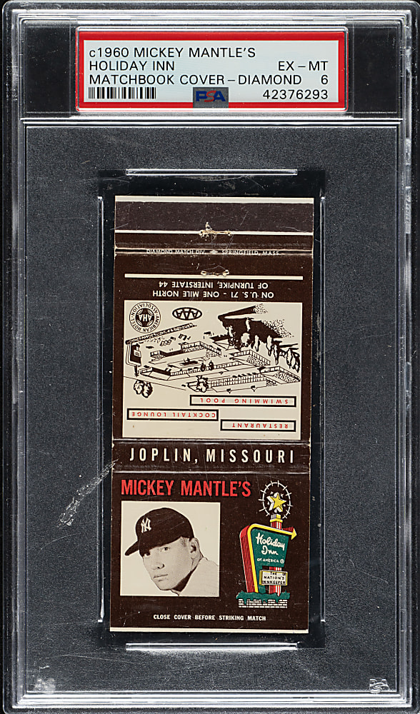 1960s Diamond Match Mickey Mantle's Holiday Inn Matchbook Cover PSA EX-MT 6