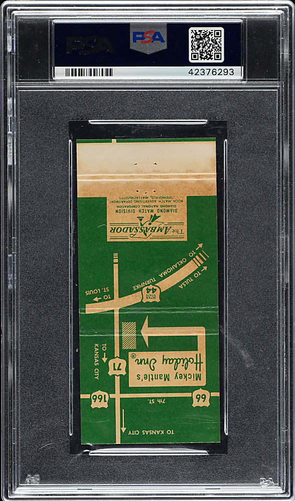 1960s Diamond Match Mickey Mantle's Holiday Inn Matchbook Cover PSA EX-MT 6