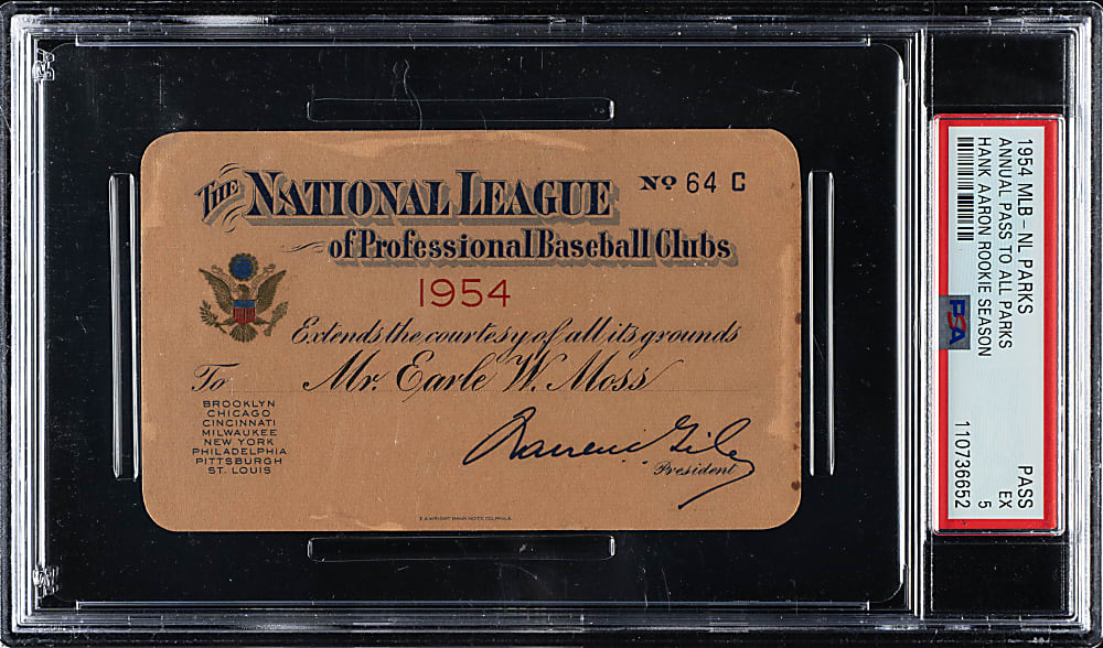 1954 National League Season Pass PSA EX 5 - Hank Aaron's Rookie Season