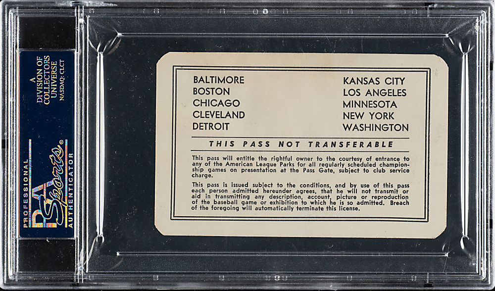 1963 American League Season Pass PSA VG-EX 4 - Mickey Mantle's Home Run Hits Yankee Stadium Facade
