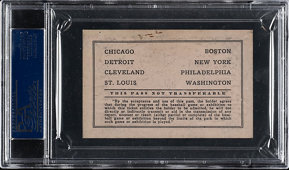 1942 American League Season Pass PSA EX-MT 6 - Ted Williams' First Triple Crown Season