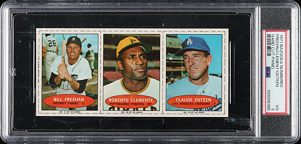 1971 Bazooka Numbered Panel #37/38/39 Bill Freehan/Roberto Clemente/Claude Osteen PSA VG 3