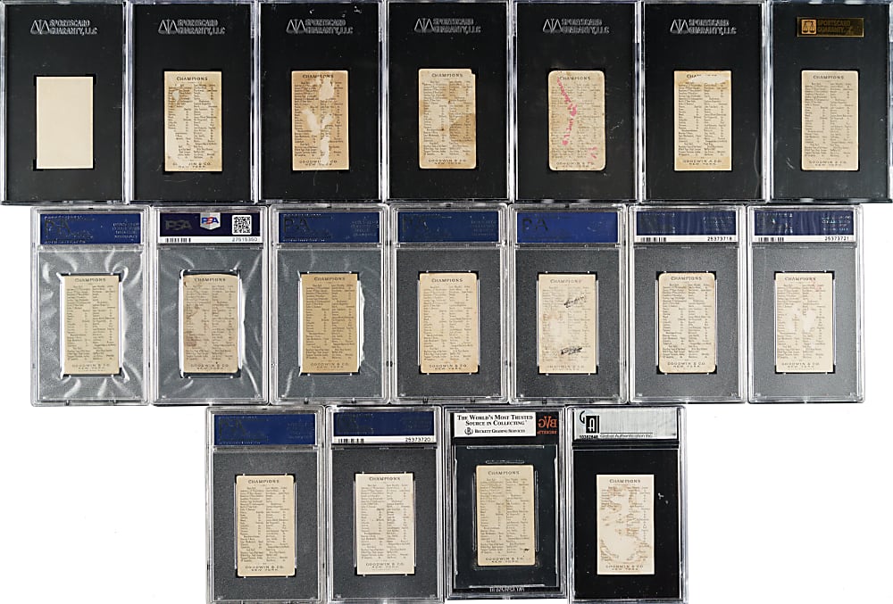1888 N162 Goodwin Champions Harry Beecher PSA-, SGC-, GAI-, and BVG-Graded Collection (18) - Very First Football Card!
